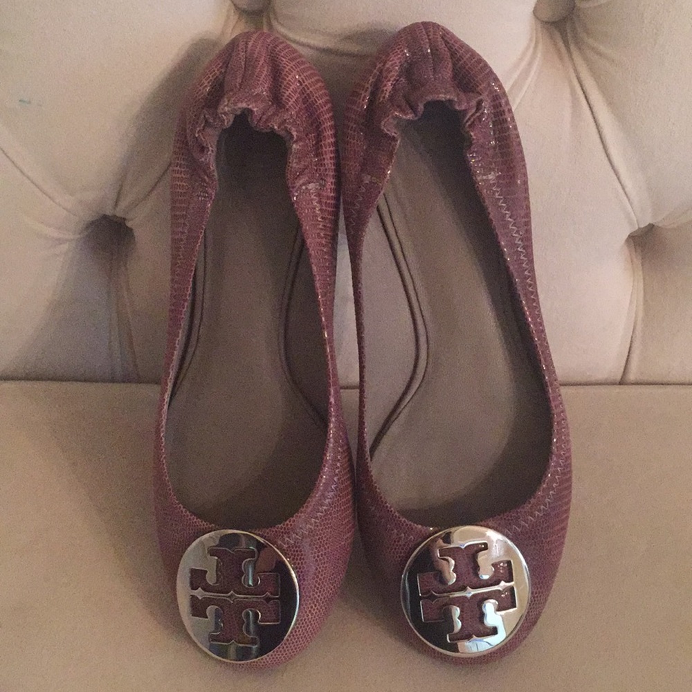 Tory Burch Brown/lavender snakeskin flats
